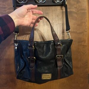 Fossil Black and Brown Leather satchel.